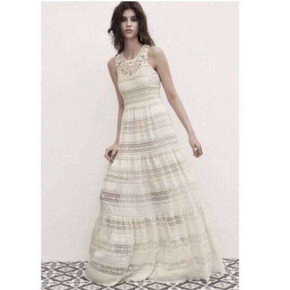 Eliza J Womens Lace Tiered Ivory Maxi Dress Boho Cottagecore Sz 12 - Picture 1 of 10